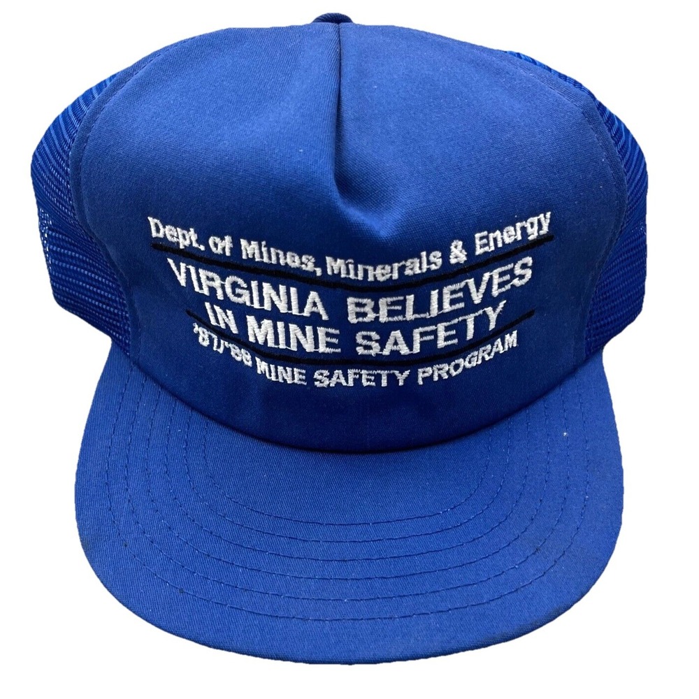 Vintage Coal Mining Trucker Hat Cap Snap Back Blue White USA 80s 90s Virginia JJ